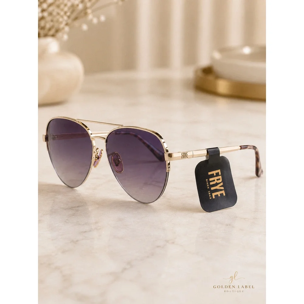 Frye Smoke Pilot Sunglasses Gold Frame Purple Lens Unisex 54395FRY714 NWT